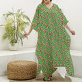 Merry Christmas Candy Cane Pattern Print Silk V-Neck Kaftan Dress