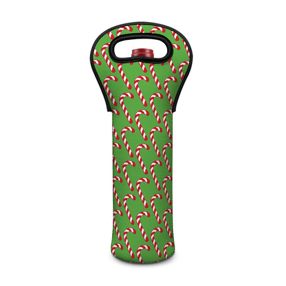 Merry Christmas Candy Cane Pattern Print Single Neoprene Wine Tote