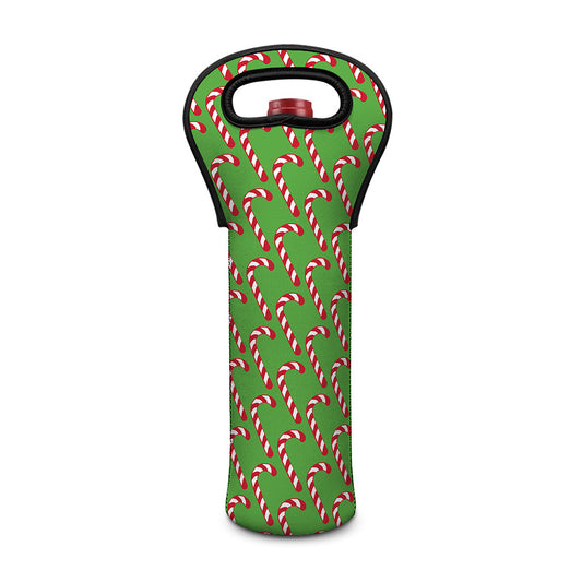 Merry Christmas Candy Cane Pattern Print Single Neoprene Wine Tote