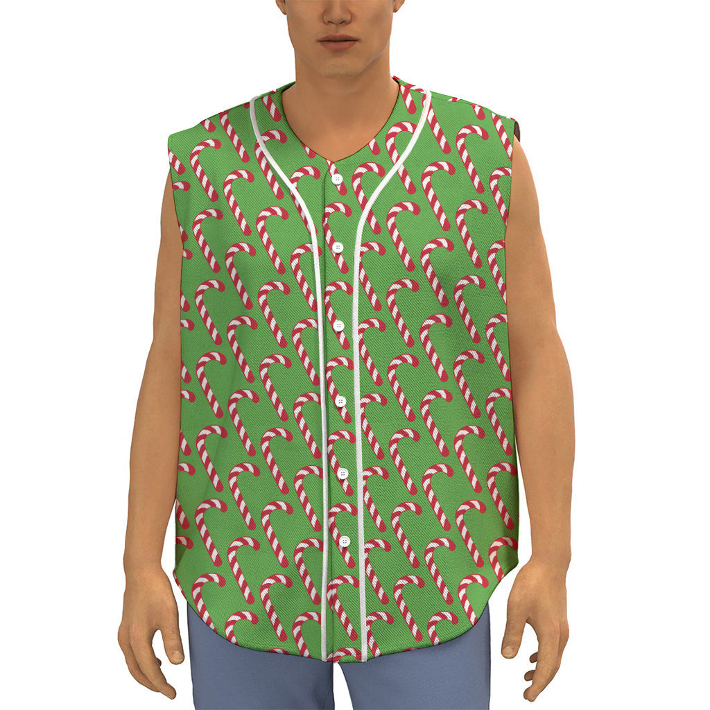 Merry Christmas Candy Cane Pattern Print Sleeveless Baseball Jersey