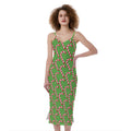 Merry Christmas Candy Cane Pattern Print Slim Fit Midi Cami Dress