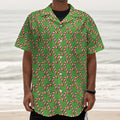 Merry Christmas Candy Cane Pattern Print Textured Short Sleeve Shirt