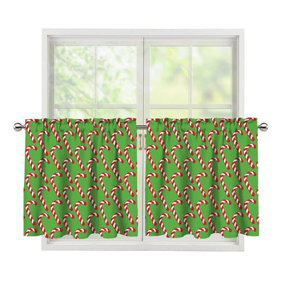 Merry Christmas Candy Cane Pattern Print Tier Curtains