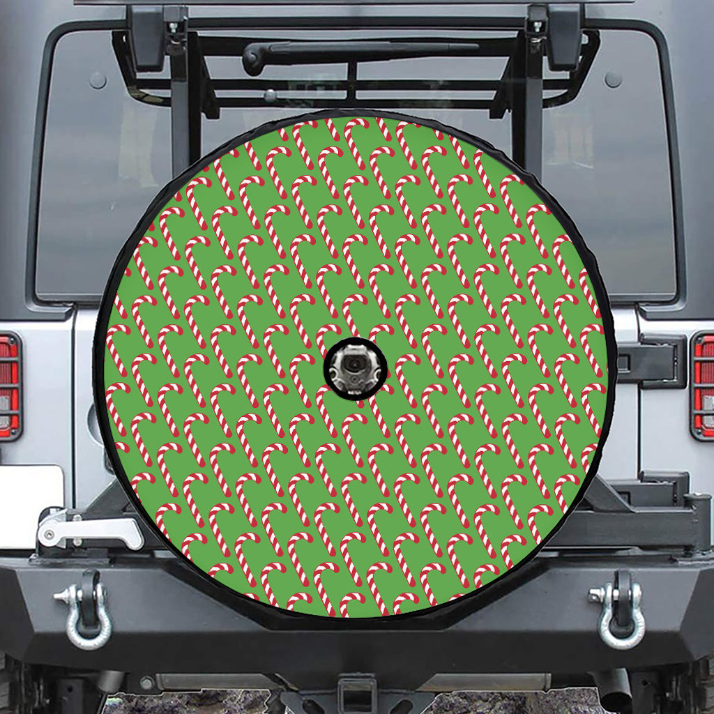 Merry Christmas Candy Cane Pattern Print Tire Cover With Camera Hole