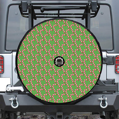 Merry Christmas Candy Cane Pattern Print Tire Cover With Camera Hole