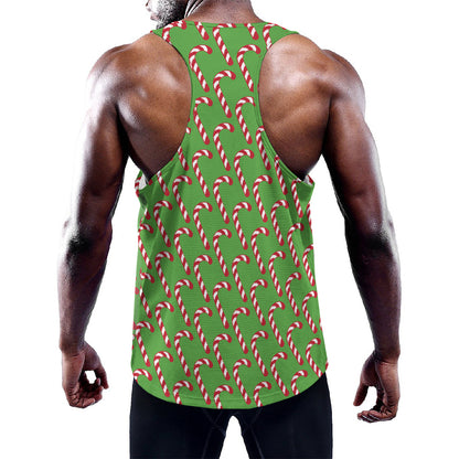 Merry Christmas Candy Cane Pattern Print Training Tank Top