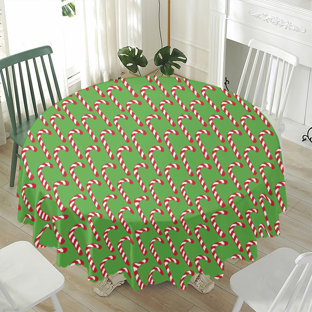 Merry Christmas Candy Cane Pattern Print Waterproof Round Tablecloth