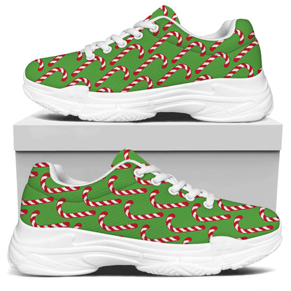 Merry Christmas Candy Cane Pattern Print White Chunky Shoes