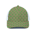 Merry Christmas Candy Cane Pattern Print White Mesh Trucker Cap