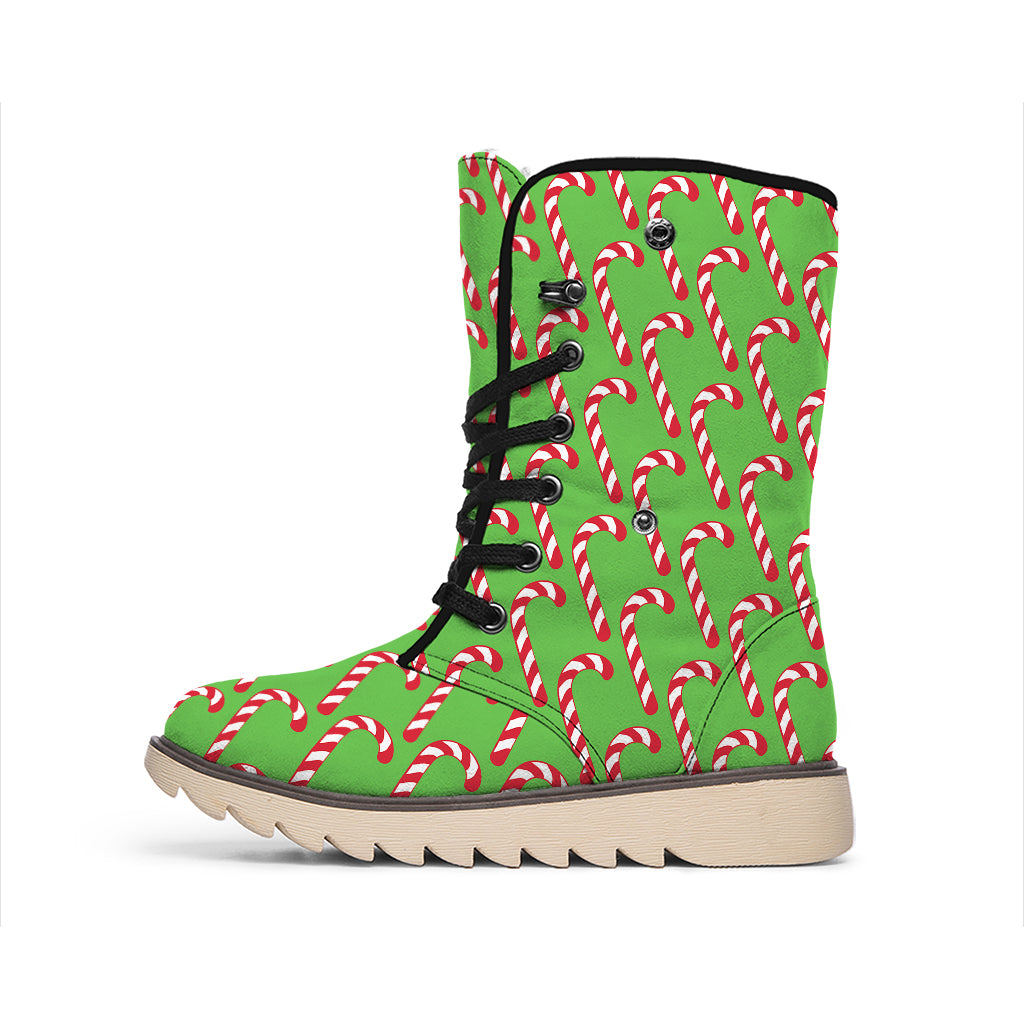 Merry Christmas Candy Cane Pattern Print Winter Boots