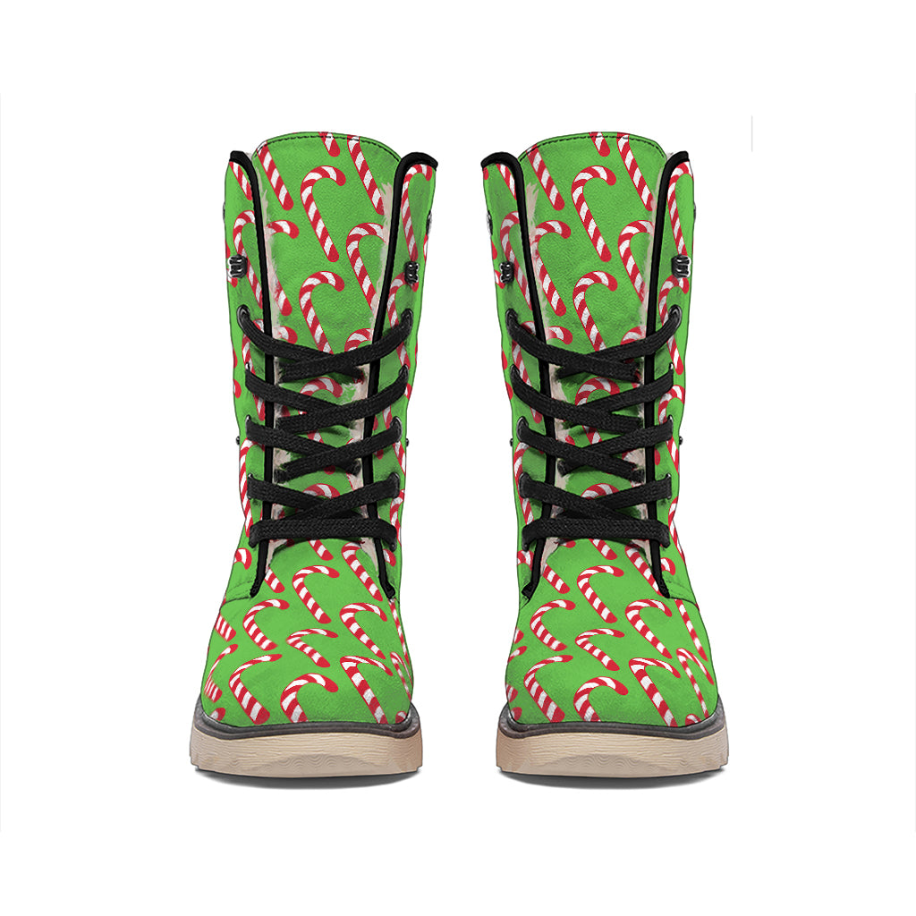 Merry Christmas Candy Cane Pattern Print Winter Boots