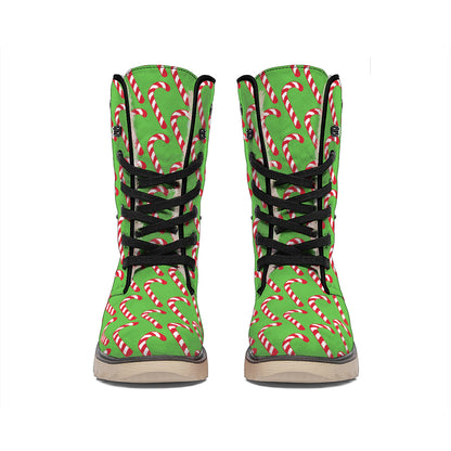 Merry Christmas Candy Cane Pattern Print Winter Boots