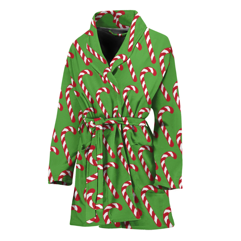 Merry Christmas Candy Cane Pattern Print Women's Bathrobe