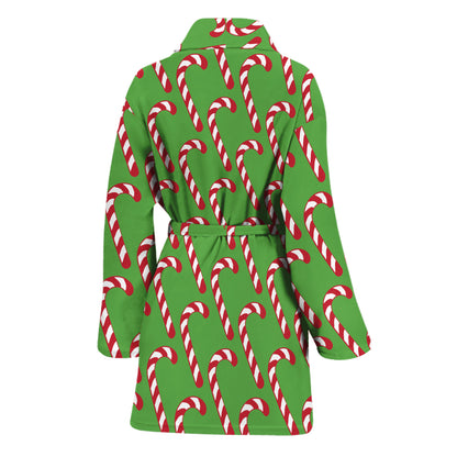 Merry Christmas Candy Cane Pattern Print Women's Bathrobe