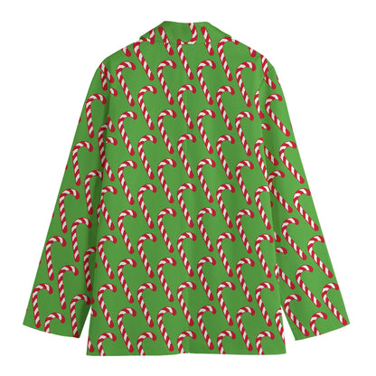 Merry Christmas Candy Cane Pattern Print Women's Blazer