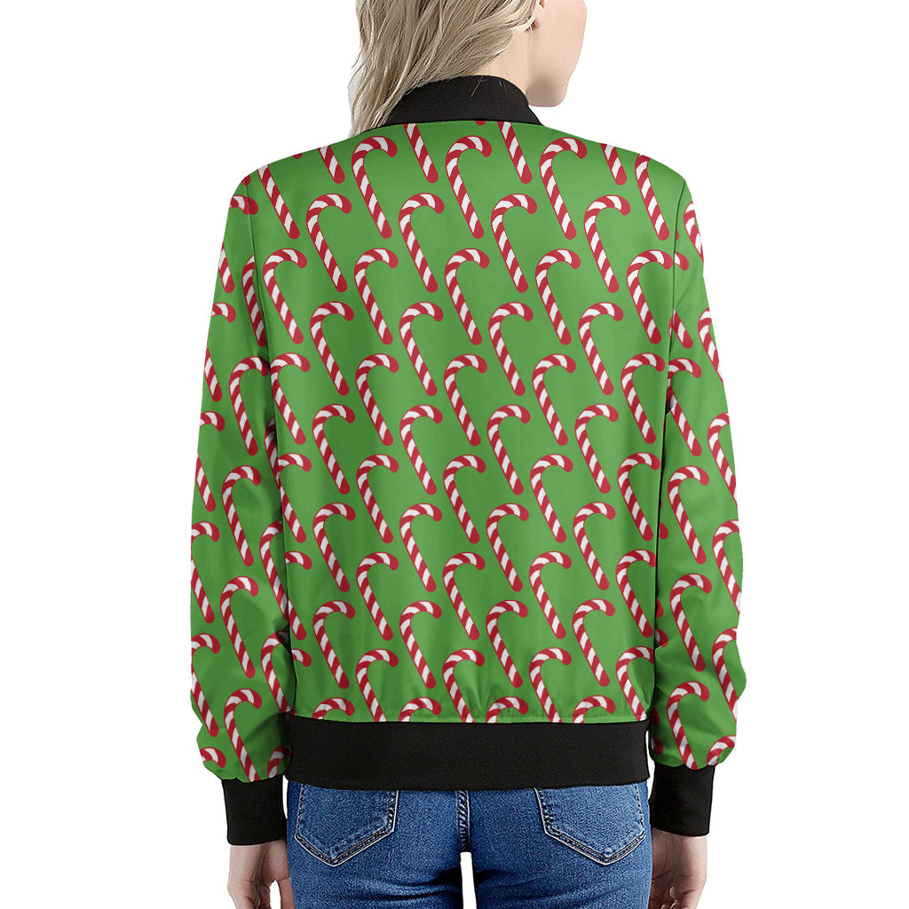 Merry Christmas Candy Cane Pattern Print Women's Bomber Jacket