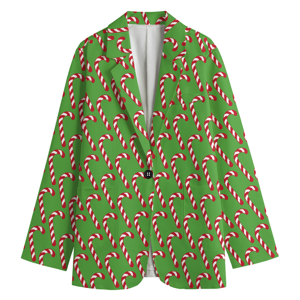 Merry Christmas Candy Cane Pattern Print Women's Cotton Blazer