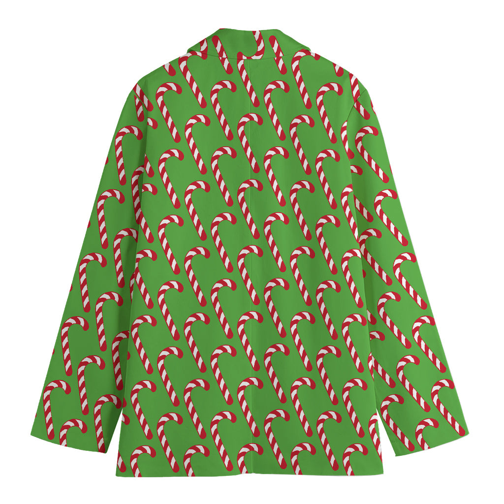 Merry Christmas Candy Cane Pattern Print Women's Cotton Blazer