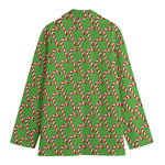 Merry Christmas Candy Cane Pattern Print Women's Cotton Blazer