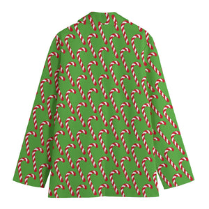 Merry Christmas Candy Cane Pattern Print Women's Cotton Blazer