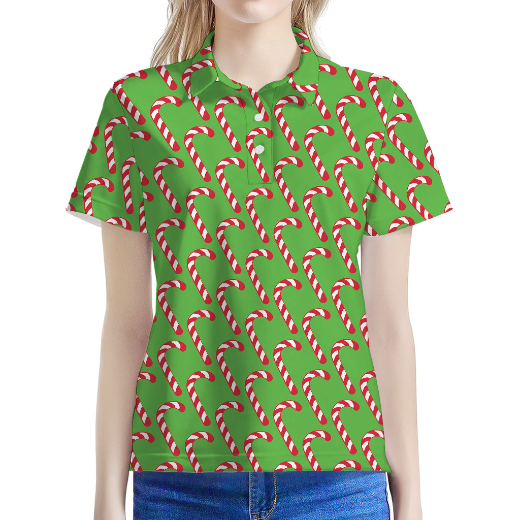 Merry Christmas Candy Cane Pattern Print Women's Polo Shirt