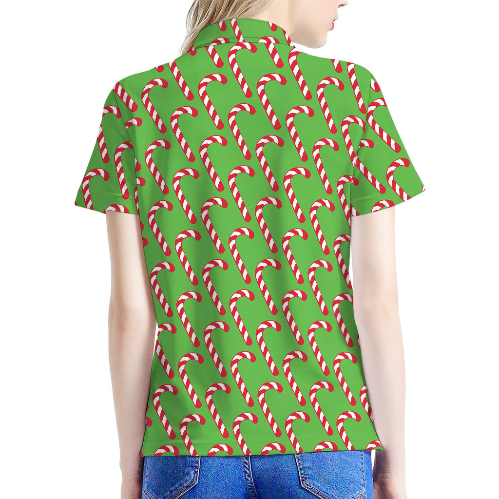 Merry Christmas Candy Cane Pattern Print Women's Polo Shirt