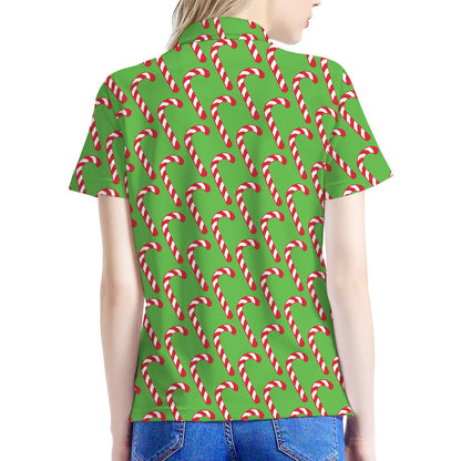 Merry Christmas Candy Cane Pattern Print Women's Polo Shirt