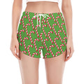 Merry Christmas Candy Cane Pattern Print Women's Split Running Shorts