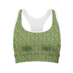 Merry Christmas Candy Cane Pattern Print Women's Sports Bra