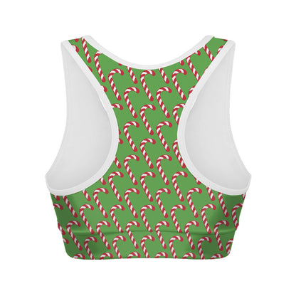 Merry Christmas Candy Cane Pattern Print Women's Sports Bra