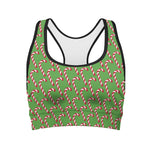 Merry Christmas Candy Cane Pattern Print Women's Sports Bra
