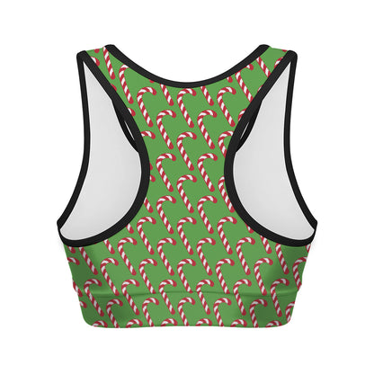 Merry Christmas Candy Cane Pattern Print Women's Sports Bra