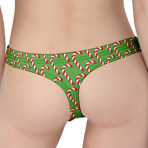 Merry Christmas Candy Cane Pattern Print Women's Thong