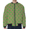 Merry Christmas Candy Cane Pattern Print Zip Sleeve Bomber Jacket