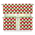 Merry Christmas Checkered Pattern Print 3 Piece Kitchen Curtains