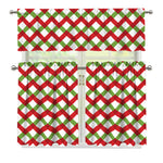 Merry Christmas Checkered Pattern Print 3 Piece Kitchen Curtains