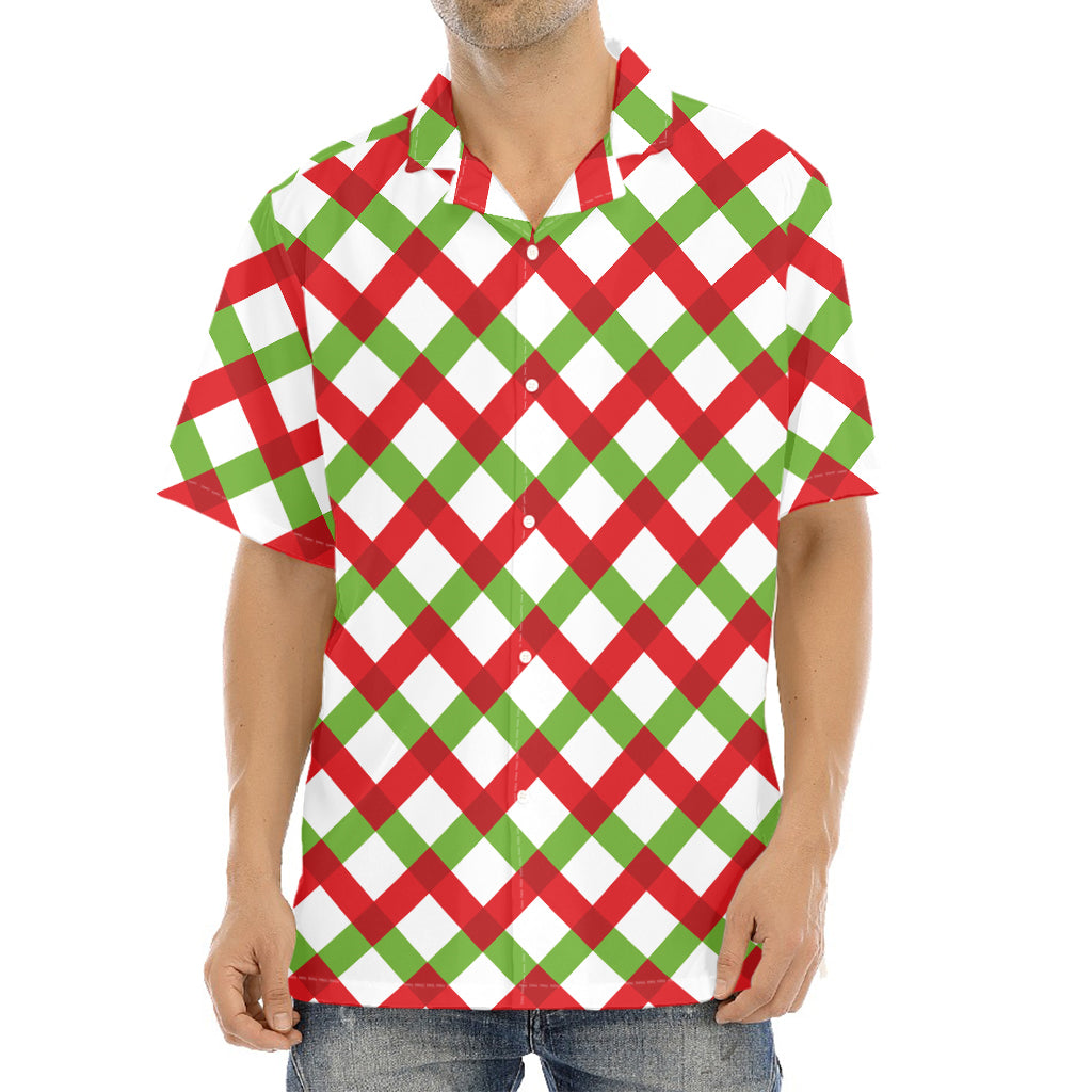 Merry Christmas Checkered Pattern Print Aloha Shirt