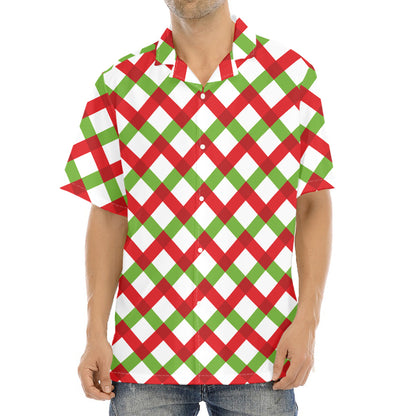 Merry Christmas Checkered Pattern Print Aloha Shirt