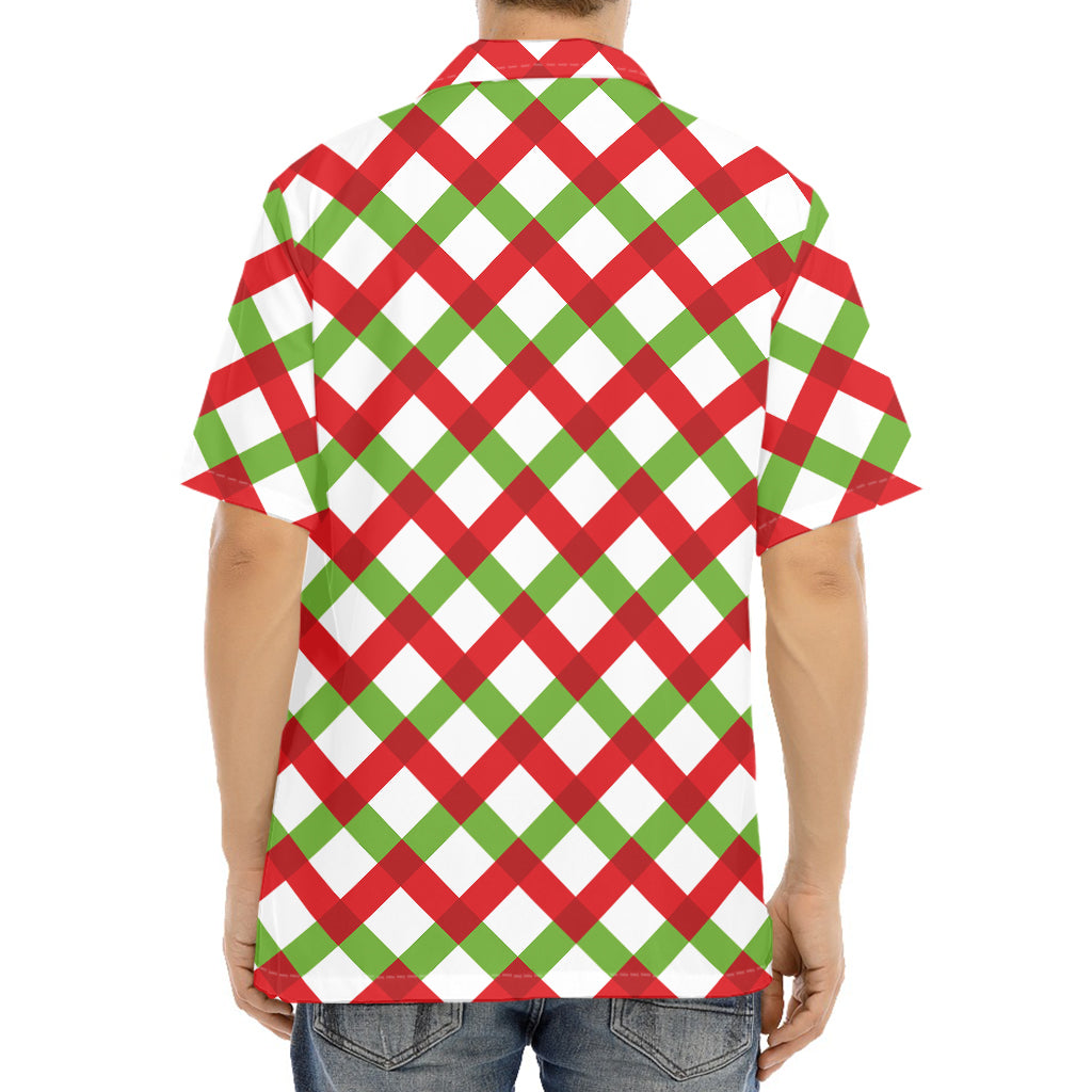Merry Christmas Checkered Pattern Print Aloha Shirt