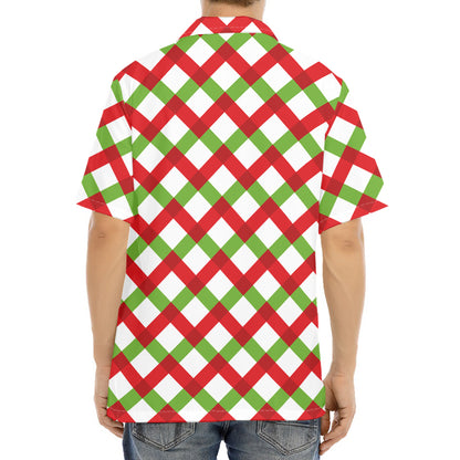 Merry Christmas Checkered Pattern Print Aloha Shirt