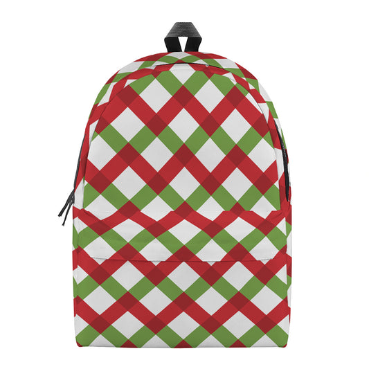 Merry Christmas Checkered Pattern Print Backpack