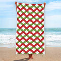 Merry Christmas Checkered Pattern Print Beach Towel