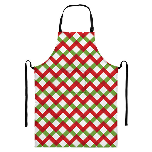 Merry Christmas Checkered Pattern Print Bib Apron With Pocket