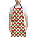 Merry Christmas Checkered Pattern Print Bib Apron With Pocket