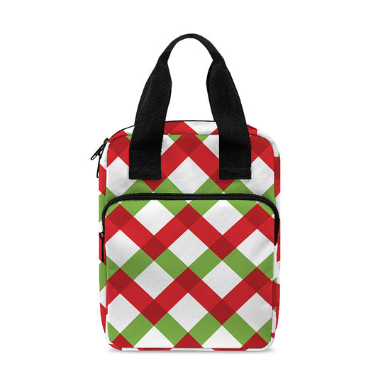 Merry Christmas Checkered Pattern Print Bible Tote Bag