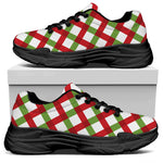 Merry Christmas Checkered Pattern Print Black Chunky Shoes