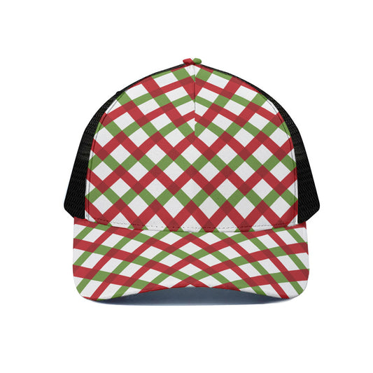 Merry Christmas Checkered Pattern Print Black Mesh Trucker Cap