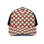 Merry Christmas Checkered Pattern Print Black Mesh Trucker Cap