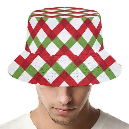 Merry Christmas Checkered Pattern Print Bucket Hat