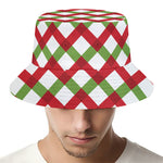 Merry Christmas Checkered Pattern Print Bucket Hat